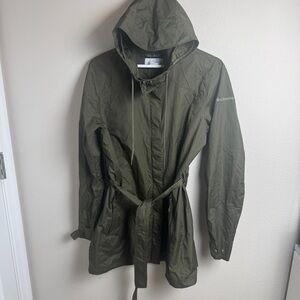 Columbia Women Hooded Rain Jacket Large Green